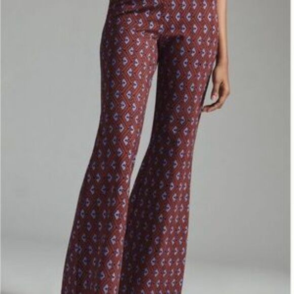 by Anthropologie Joni Printed Flare Leg Stretch Pants Bell Bottom Small - Picture 8 of 8